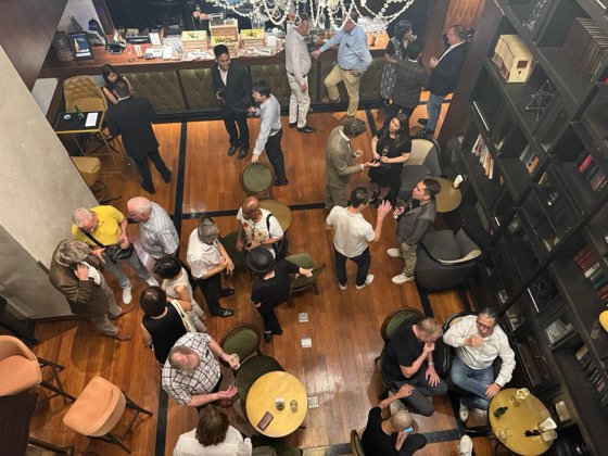 A crowded cafe seen from above